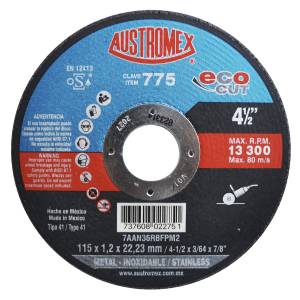 Disco corte metal/inoxidable 41 4-1/2" x 1.2mm x7/8" Ecocut Austromex