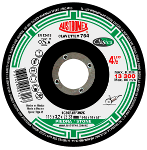 Disco corte piedra 4-1/2" x 1/8" x 7/8" alto rendo 754 Austromex