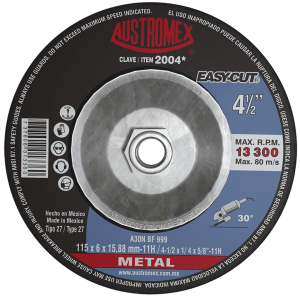 Disco Desbaste Metal 4-1/2" X 1/4" X 5/8" Con Adap Easy Cut-2004 Austromex