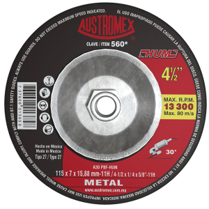 Disco desbaste metal 4-1/2" x 1/4" x 5/8" con adaptador 11hum 560 Austromex
