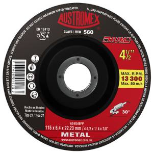 [206711ZN] Disco desbaste metal 4-1/2" x 1/4" x 7/8" hum 560 Austromex