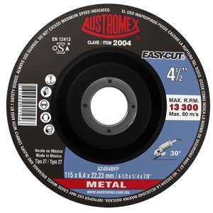 [2004 / 11548] Disco desbaste metal 4-1/2" x 6.4 mm x 7/8" Easy cut 2004 Austromex