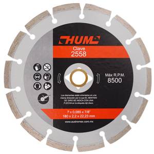 [2558] Disco Diamante 7" X 2.2 Mm X 7/8" Segmentado Uso General Hum 2558 Austromex
