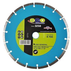 [3258] Disco Diamante 9 X 2.6 Mm X 7/8" Segmentado Uso General Eco 3258 Austromex