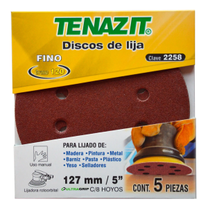 [2258] Paquete 5 Discos De Lija Con 8 Hoyos Fijacion Velcro Premium De 5" Grado 120 2258 Austromex