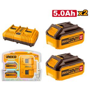 Cargador y 2 baterias 5.0ah 20v 4a Ingco