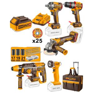 Combo 5 Herramientas Inalambrico 20V 2 Baterias/Cargador/Accesorios/Maletin Bl Ingco