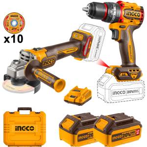 Combo esmeril angular 4-1/2" rotomartillo 1/2" 20v 2 bateria/accesorios BL Ingco