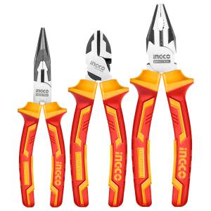 Juego 3 pinzas dielectricas 6" - 8" electricista/corte/punta con grip Ingco