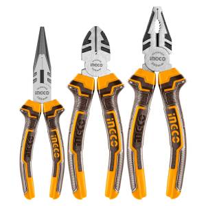 Juego 3 pinzas mango con grip elec 8" corte 6" punta 8" Ingco