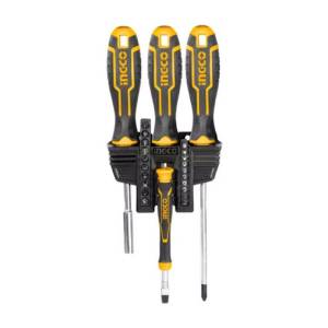 [284687ZN] Juego 4 desarmadores y 20 puntas mango con grip Ingco