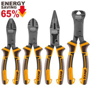 Juego 4 pinzas mango con grip electricista corte Ingco