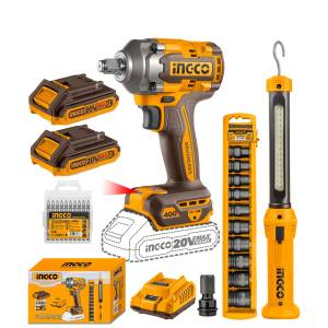 Llave Impacto 1/2" 20V 400Nm 2 Baterias/Cargador/Linterna/10 Dados Bl Ingco