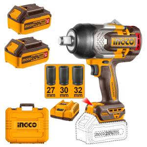 Llave Impacto 3/4" 20V 1350Nm 2 Baterias 5A/Cargador/3 Dados/Maletin Bl Ingco