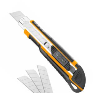 [HKNS28035 / 16976] Navaja (cutter) con alma de metal 18 mm x 7" con 3 hojas y mango con grip Ingco