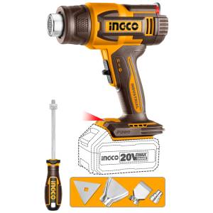 [HGLI2003] Pistola calor inalambrica 20v 550c LCD sin bateria y cargador con accesorios Ingco