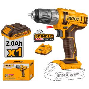 Taladro inalambrico 1/32" - 3/8" 20v 45Nm bateria/cargador Ingco