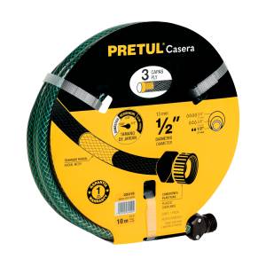 Manguera jardin 3 capas tramada armada 013mm 1/2" 10mt cnx/plastico Pretul