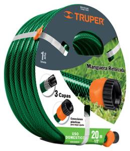 [16050] Manguera jardin 3 capas tramada armada 013mm 1/2" 10mt cnx/plastico Truper