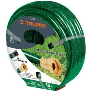 Manguera jardin 3 capas tramada armada 013mm 1/2" 15mt cnx/metal Truper