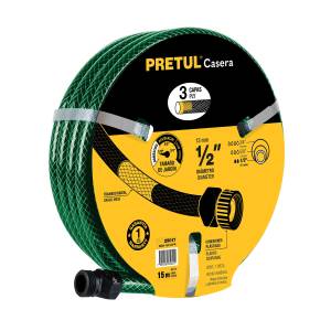 Manguera jardin 3 capas tramada armada 013mm 1/2" 15mt cnx/plastico Pretul