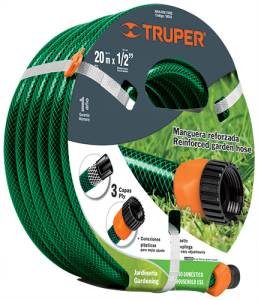 [5224ZN] Manguera jardin 3 capas tramada armada 013mm 1/2" 20mt cnx/plastico Trupe