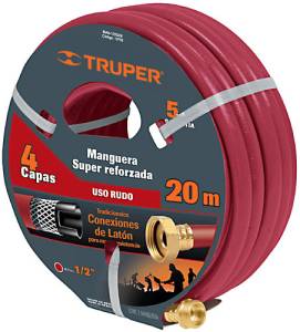 [10975ZN] Manguera jardin 4 capas tramada arm 013mm 1/2" 20mt cnx/metal Truper