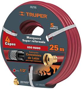 [10976ZN] Manguera jardin 4 capas tramada arm 013mm 1/2" 25mt cnx/metal Truper
