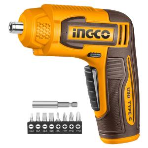 Atornillador inalambrico 4v con 9 accesorios recargable USB C 4Nm Ingco