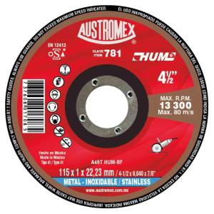 Disco corte metal 4-1/2" x 1 mm x 7/8" hum 781 Austromex