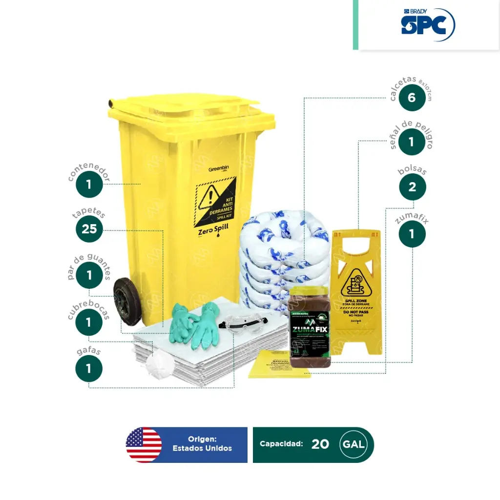 [kitader] Kit anti derrames móvil para aceite y derivados del petróleo 20 Gal CAPACIDAD DE ABSORCION: 15 GALONES.