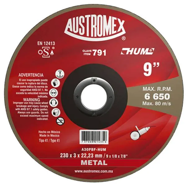Disco corte metal 9" x 1/8" x 7/8" hum 791 Austromex
