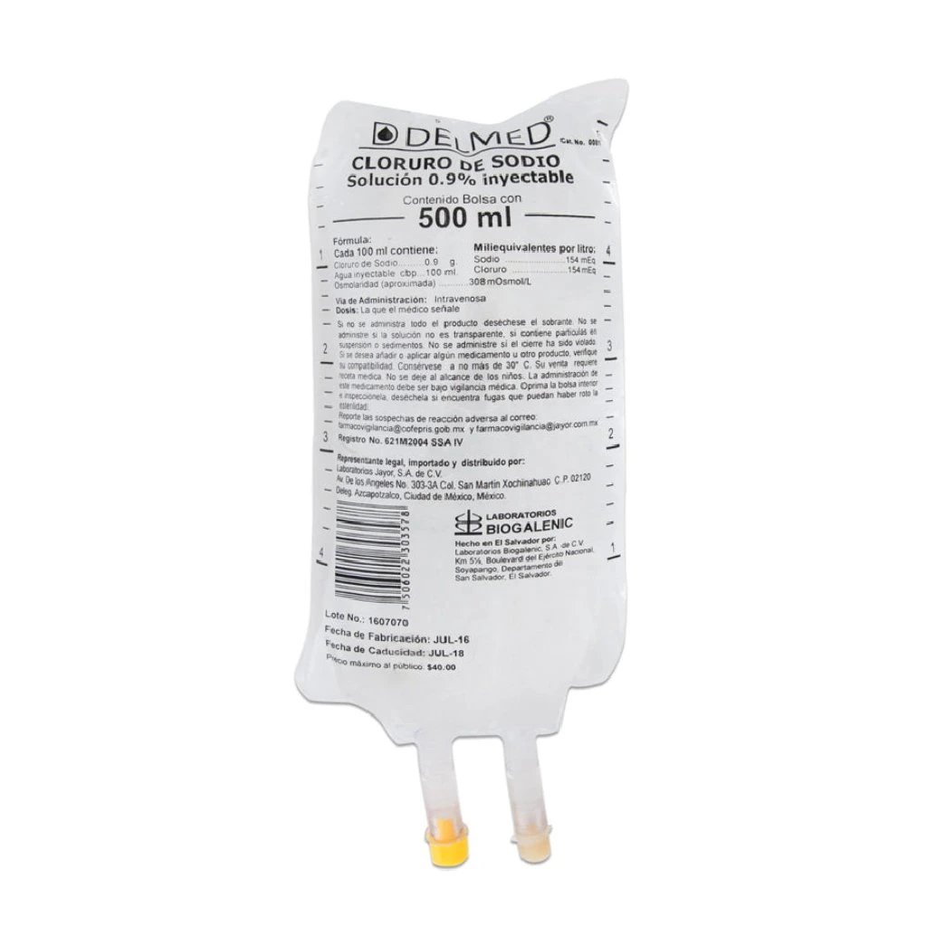 CLORURO SODIO 0.9% 500ML DELMED Solución C/1 (CLORURO DE SODIO) JAYOR