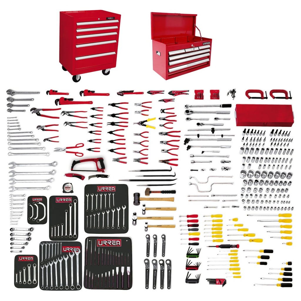 Juego maestro industrial combinado 399 piezas, con gabinetes EX27M5, EX27S6 Urrea