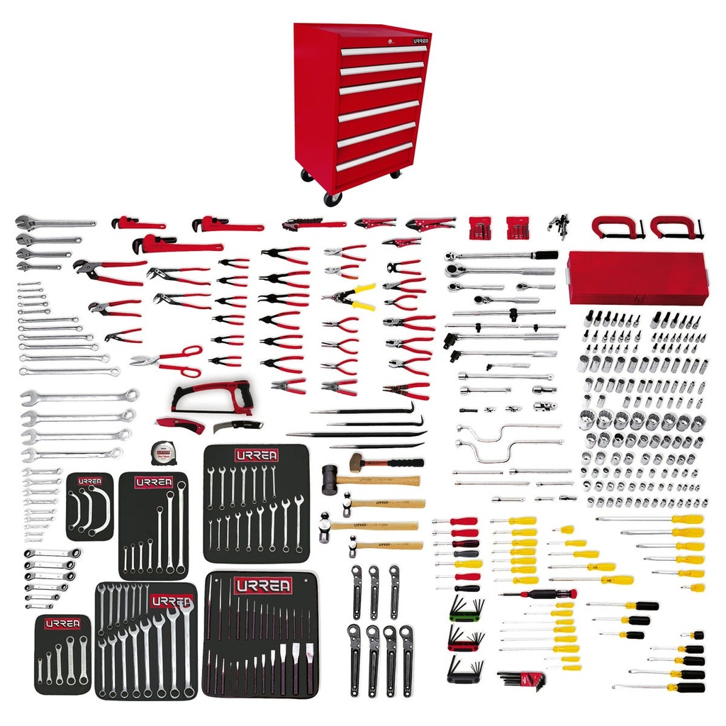 Juego maestro industrial combinado 398 piezas, con gabinete EX27M6 Urrea