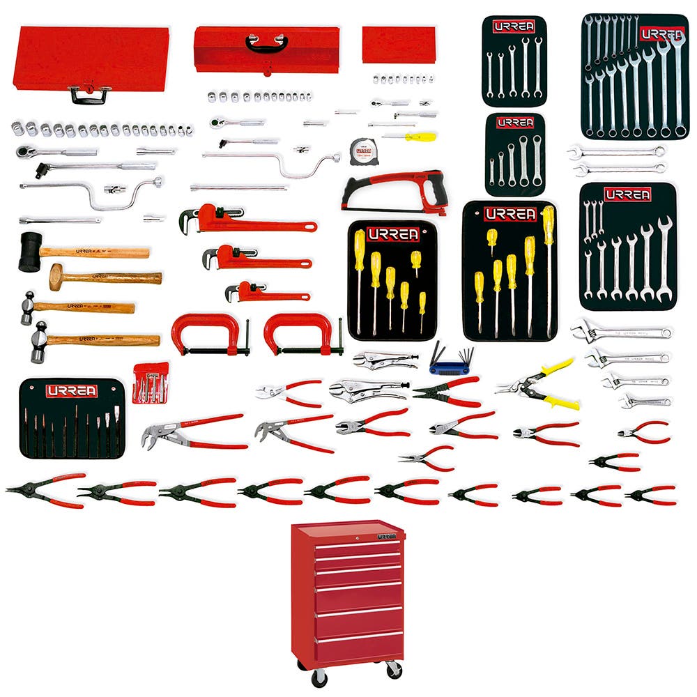 Juego intermedio industrial combinado 163 piezas, con gabinete EX27M6 Urrea