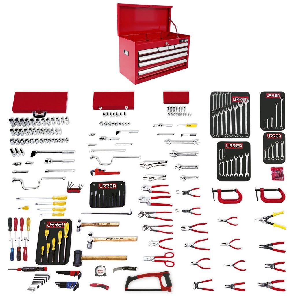 Juego intermedio industrial en pulgadas 215 piezas, con gabinete EX27S6 Urrea