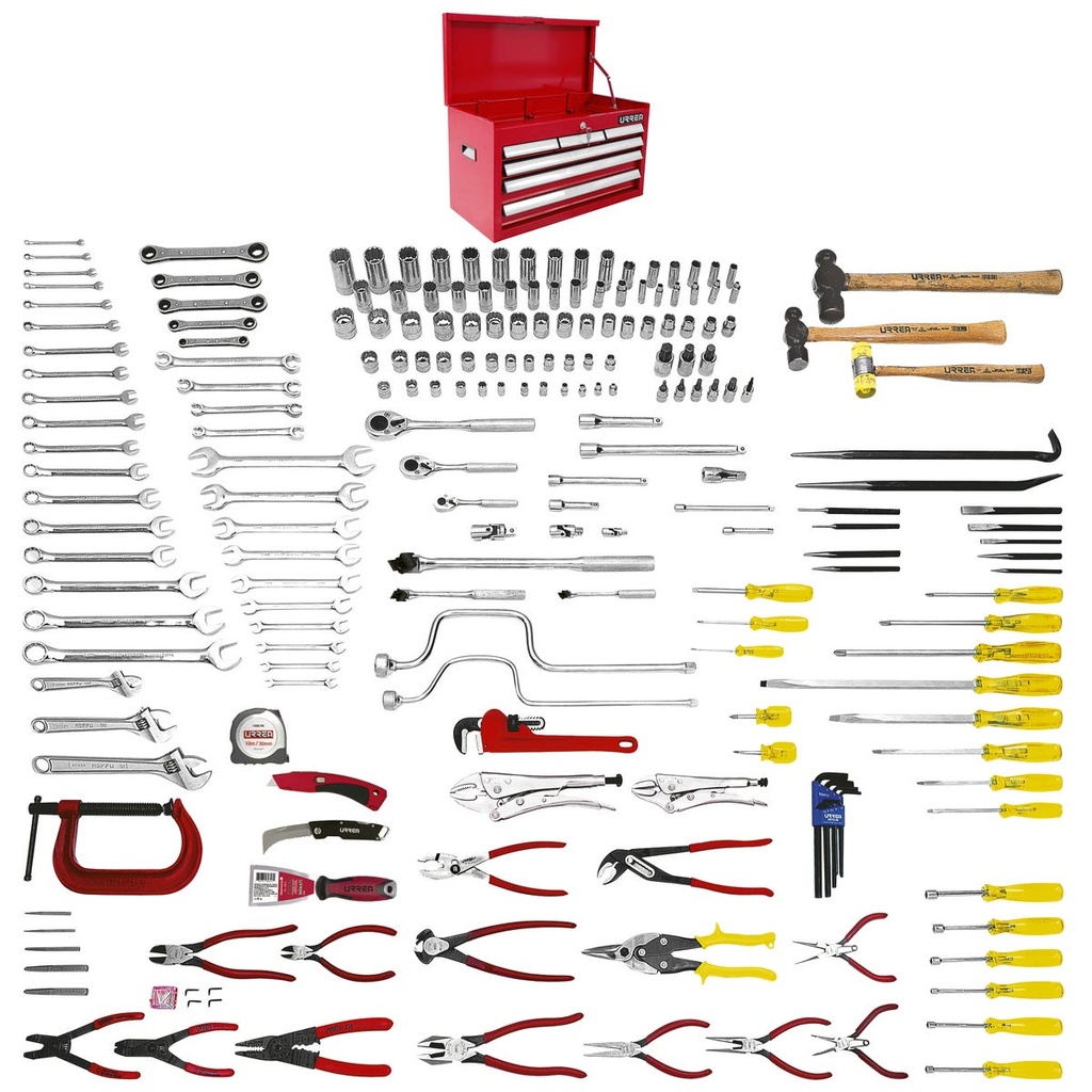 Juego intermedio industrial métrico 202 piezas, sin gabinete Urrea