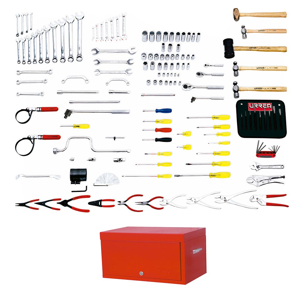 Juego maestro automotriz en pulgadas 137 piezas, con gabinete 9992 Urrea