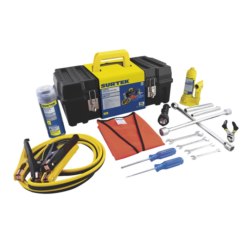 Juego combinado de herramientas para auto 14 piezas, con caja plástica Surtek