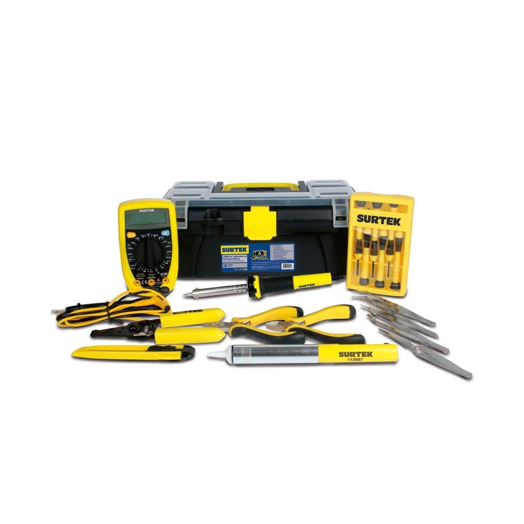 Juego combinado de herramientas para electricista con caja plástica, 18 piezas Surtek
