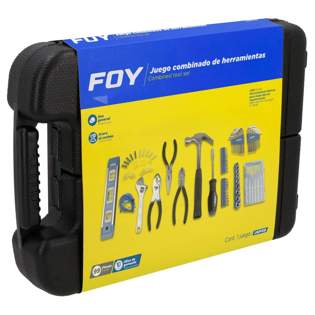 Juego combinado de herramienta 99 piezas, con estuche plástico Foy
