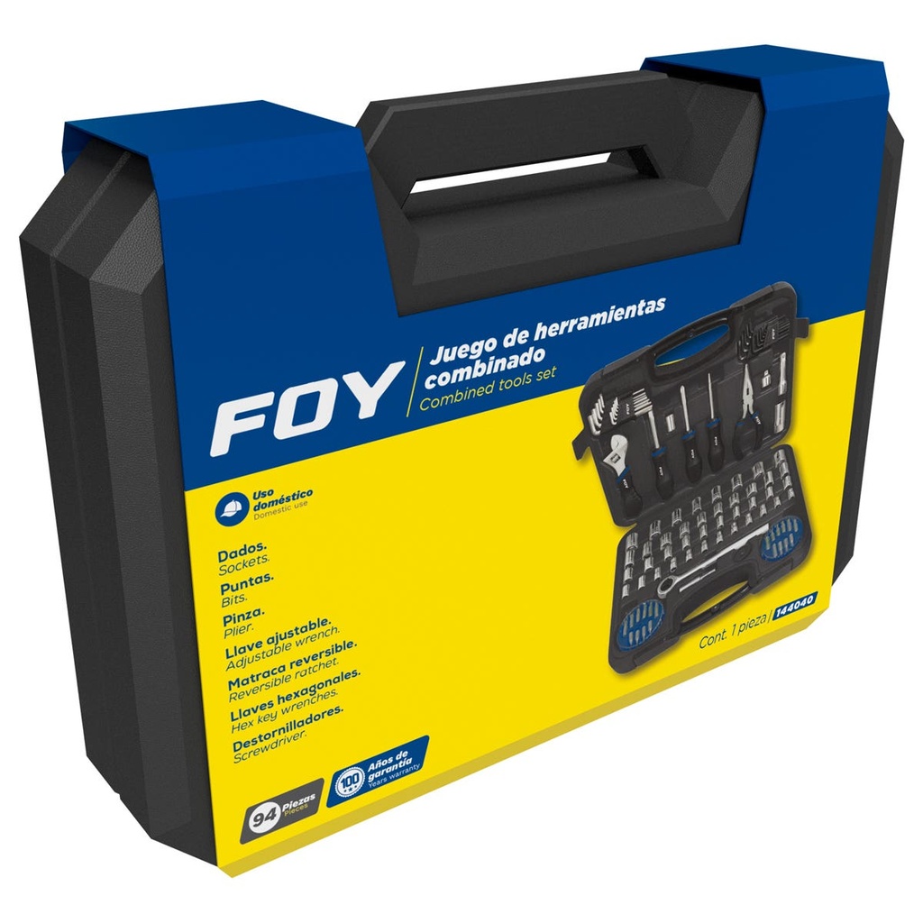 Juego combinado de herramienta 94 piezas, con estuche plástico Foy