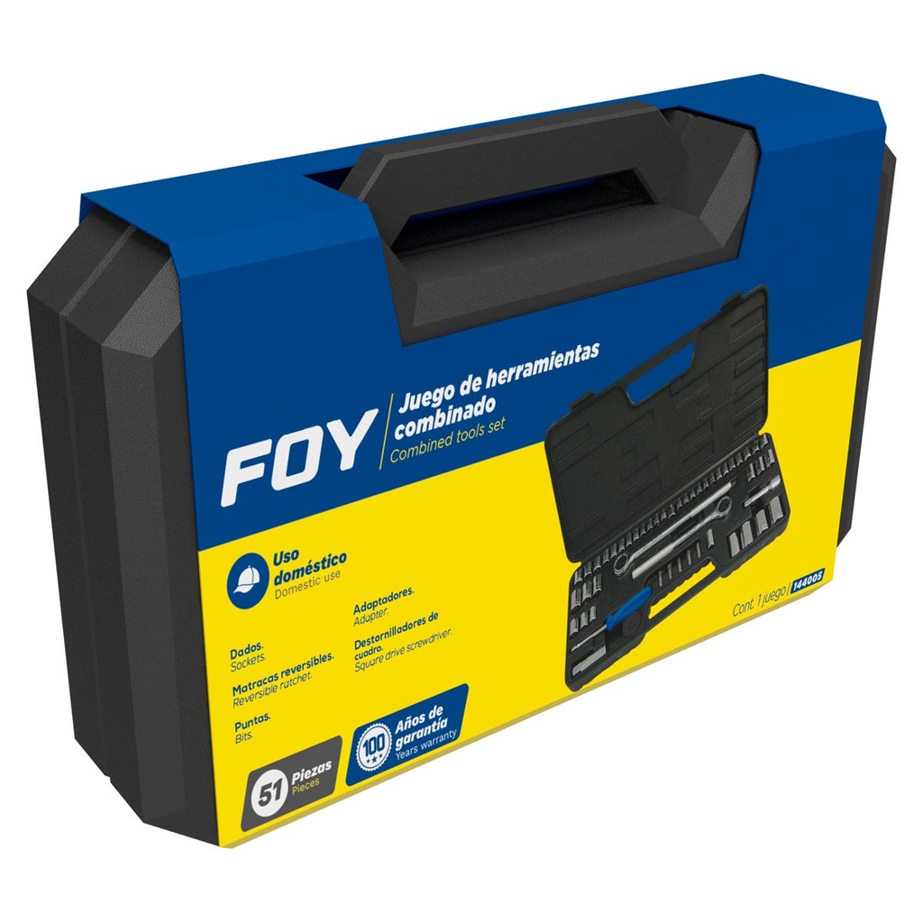 Juego combinado de herramienta 51 piezas, con estuche plástico Foy