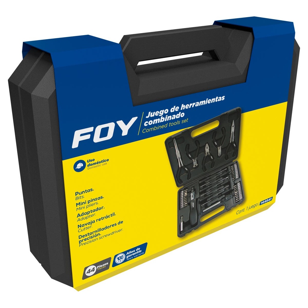 Juego combinado de herramienta 44 piezas, con estuche plástico Foy