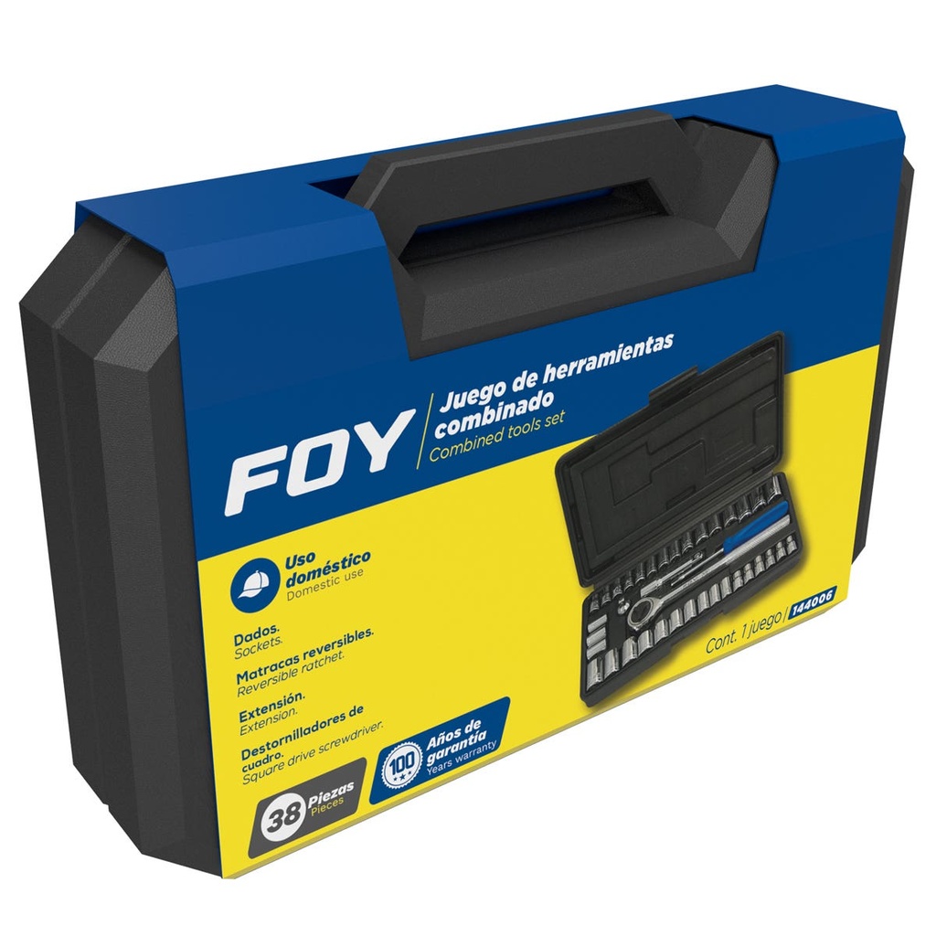 Juego combinado de herramienta 38 piezas, con estuche plástico Foy