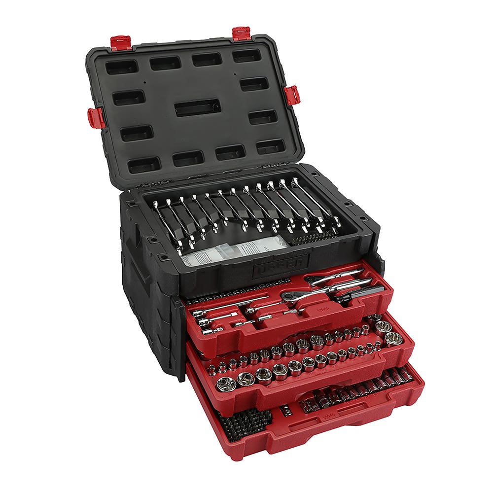 Juego combinado de herramienta para mecánico 450 piezas, con caja plástica de 3 gavetas Urrea