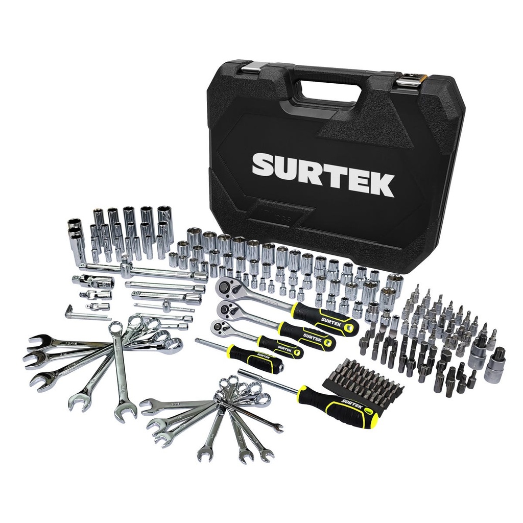 Juego combinado de herramienta para mecánico 214 piezas, con maletín plástico Surtek