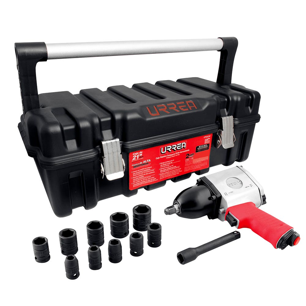 Juego de pistola de impacto neumática cuadro de 1/2" y accesorios métricos, 13 piezas Urrea
