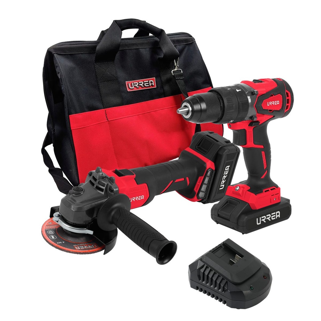 Juego de rotomartillo y esmeriladora a batería Li-ion 20 V, 2 piezas en mochila Urrea